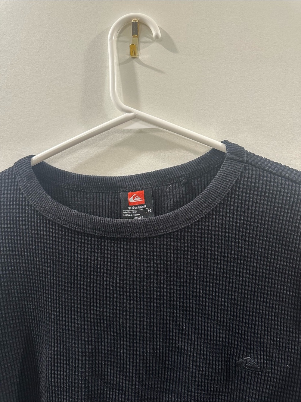 Quiksilver Men’s Flanders Waffle Knit Long Sleeve Thermal Crewneck Black Size L